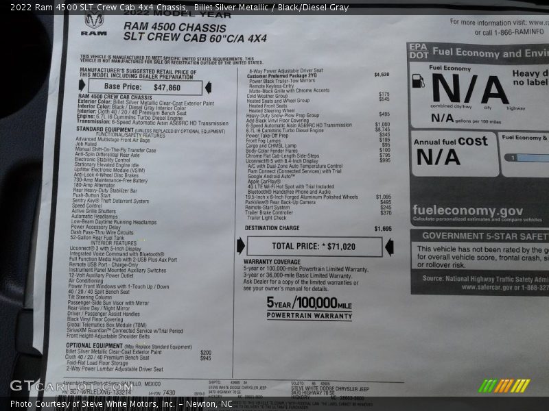 2022 4500 SLT Crew Cab 4x4 Chassis Window Sticker