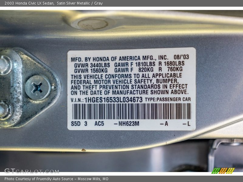 Satin Silver Metallic / Gray 2003 Honda Civic LX Sedan