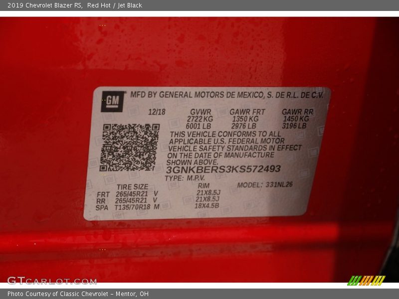Red Hot / Jet Black 2019 Chevrolet Blazer RS
