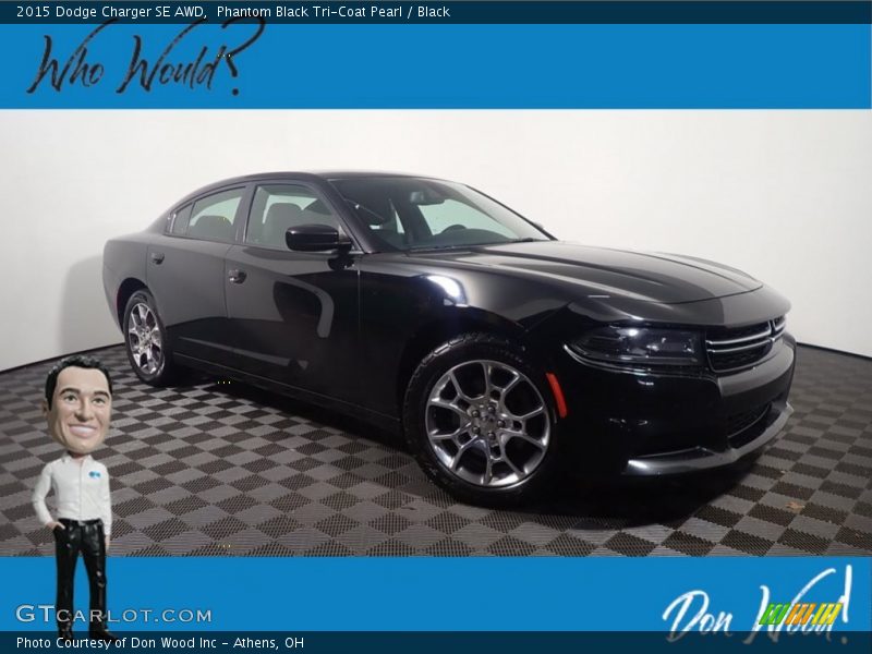 Phantom Black Tri-Coat Pearl / Black 2015 Dodge Charger SE AWD