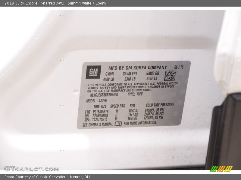 Summit White / Ebony 2019 Buick Encore Preferred AWD