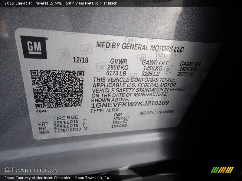 Satin Steel Metallic / Jet Black 2019 Chevrolet Traverse LS AWD