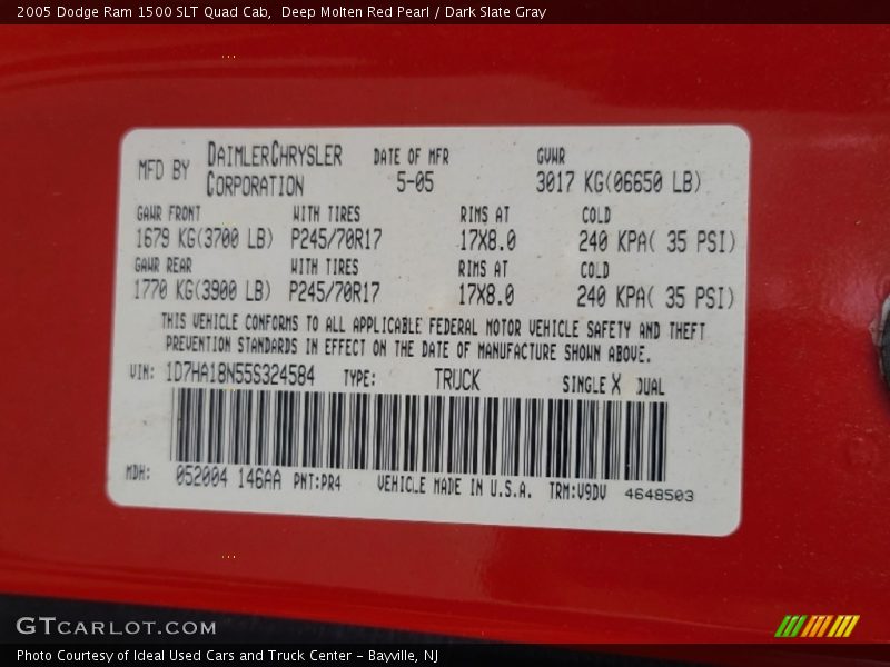 Deep Molten Red Pearl / Dark Slate Gray 2005 Dodge Ram 1500 SLT Quad Cab