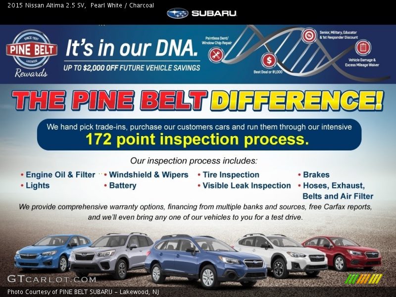 Pearl White / Charcoal 2015 Nissan Altima 2.5 SV