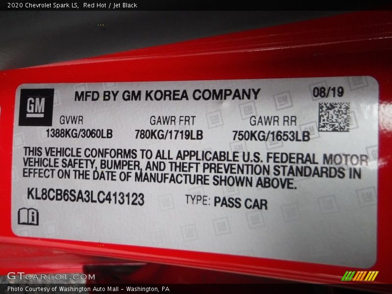 Red Hot / Jet Black 2020 Chevrolet Spark LS
