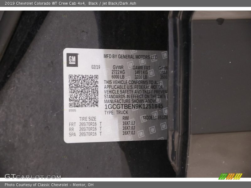 Black / Jet Black/Dark Ash 2019 Chevrolet Colorado WT Crew Cab 4x4