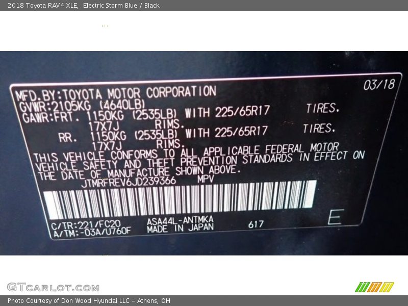 Electric Storm Blue / Black 2018 Toyota RAV4 XLE