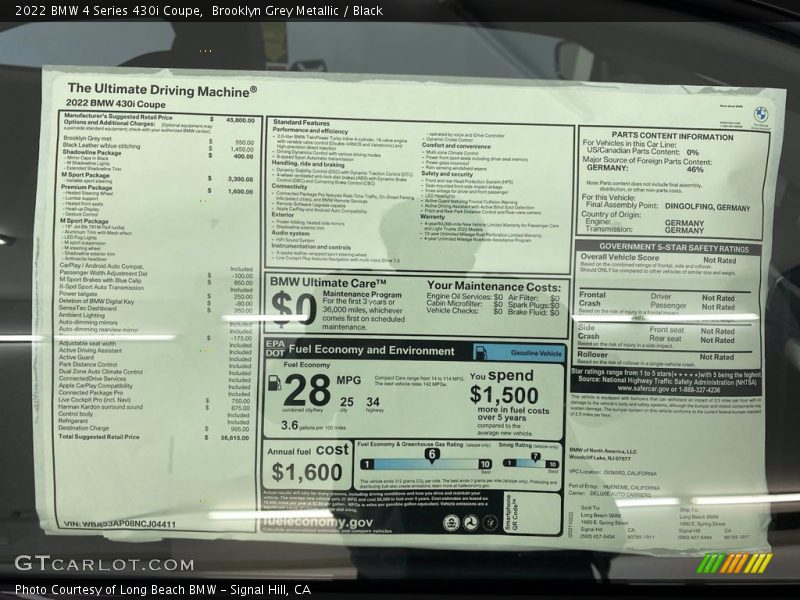 Brooklyn Grey Metallic / Black 2022 BMW 4 Series 430i Coupe