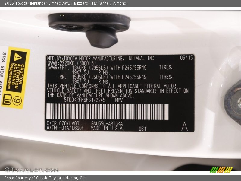 Blizzard Pearl White / Almond 2015 Toyota Highlander Limited AWD