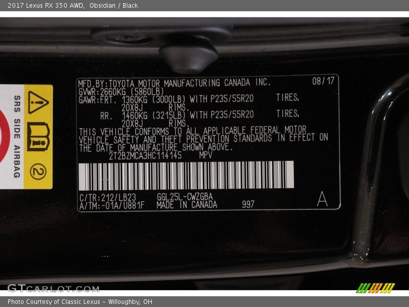 Obsidian / Black 2017 Lexus RX 350 AWD