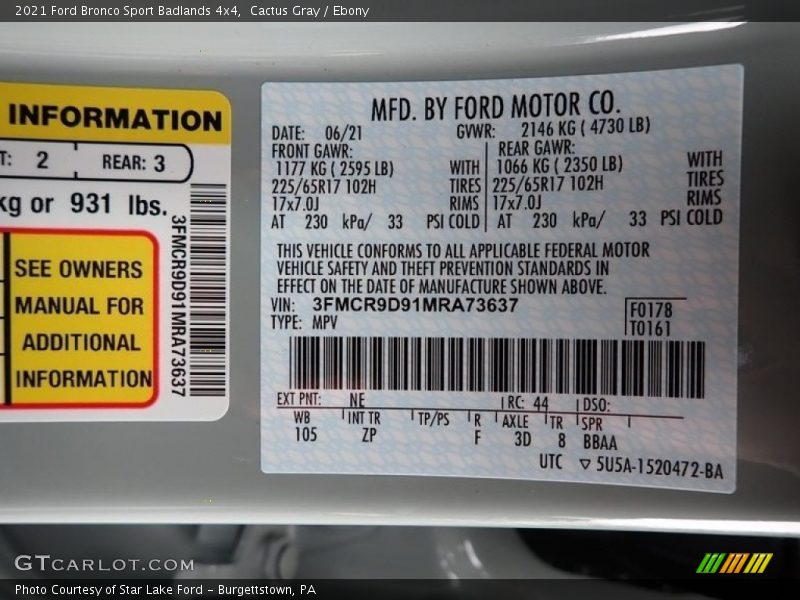 Cactus Gray / Ebony 2021 Ford Bronco Sport Badlands 4x4