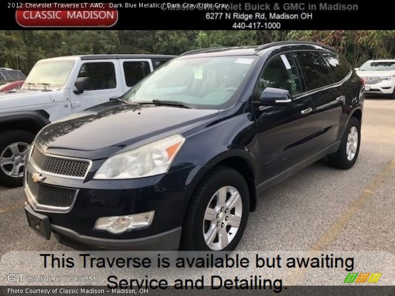 Dark Blue Metallic / Dark Gray/Light Gray 2012 Chevrolet Traverse LT AWD