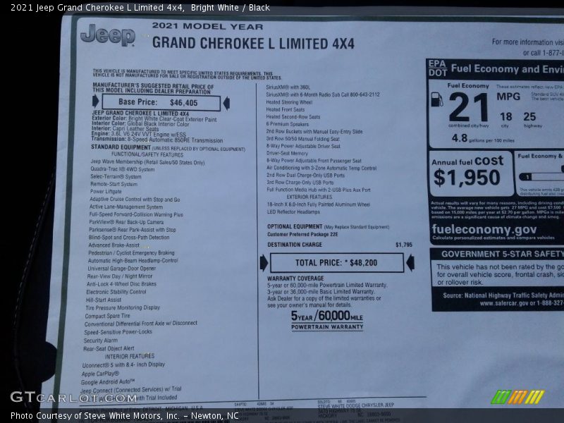 Bright White / Black 2021 Jeep Grand Cherokee L Limited 4x4