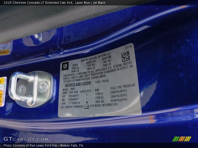 Laser Blue / Jet Black 2016 Chevrolet Colorado LT Extended Cab 4x4
