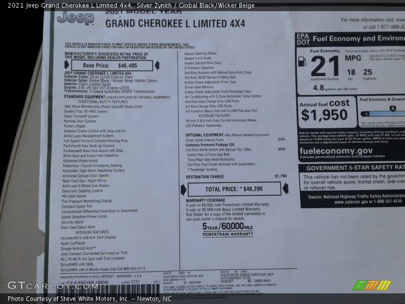 Silver Zynith / Global Black/Wicker Beige 2021 Jeep Grand Cherokee L Limited 4x4