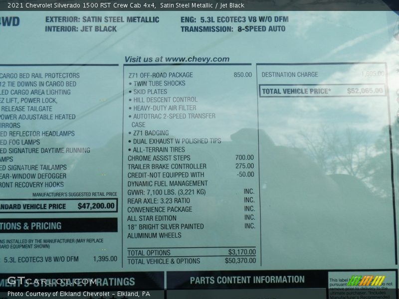 Satin Steel Metallic / Jet Black 2021 Chevrolet Silverado 1500 RST Crew Cab 4x4