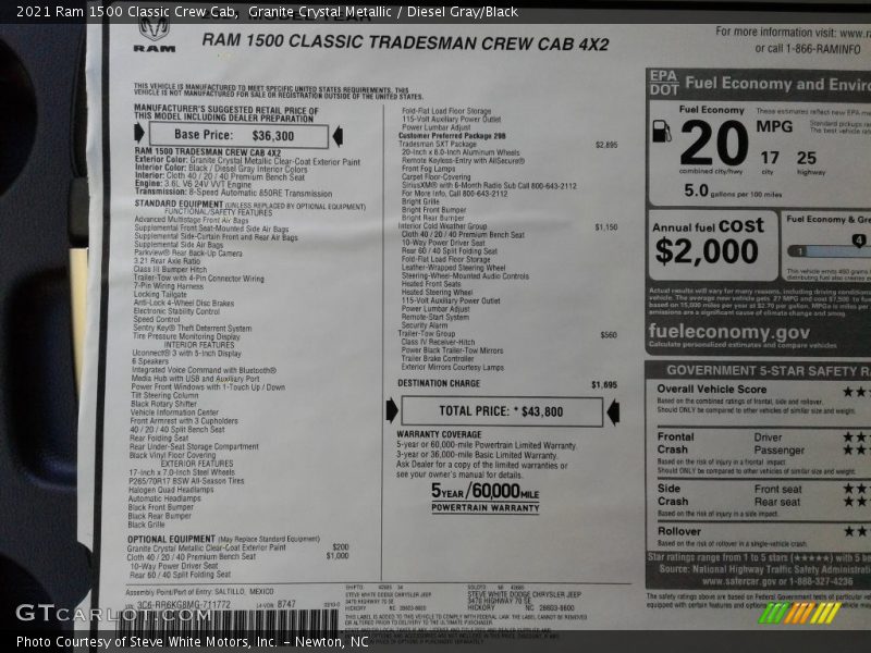  2021 1500 Classic Crew Cab Window Sticker