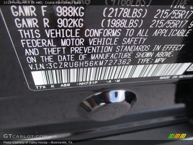 Crystal Black Pearl / Black 2019 Honda HR-V EX AWD