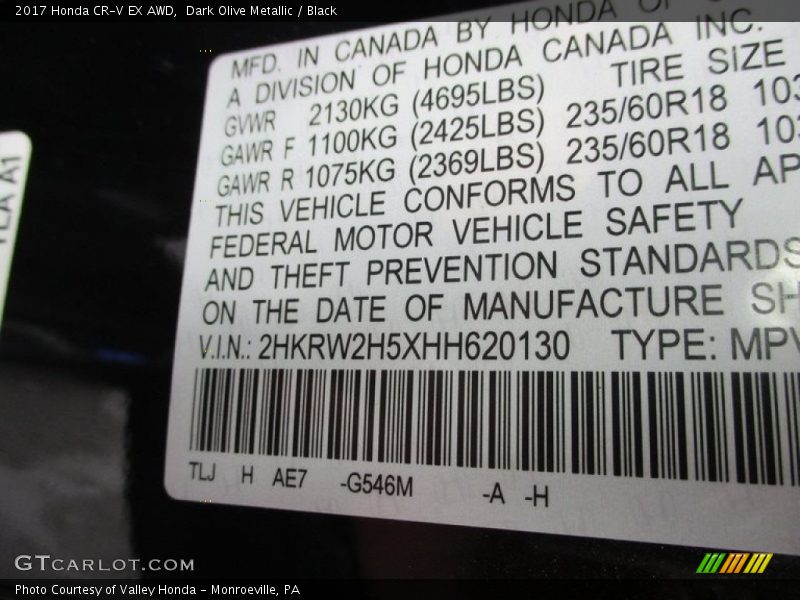 Dark Olive Metallic / Black 2017 Honda CR-V EX AWD