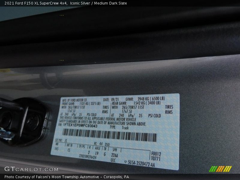 Iconic Silver / Medium Dark Slate 2021 Ford F150 XL SuperCrew 4x4