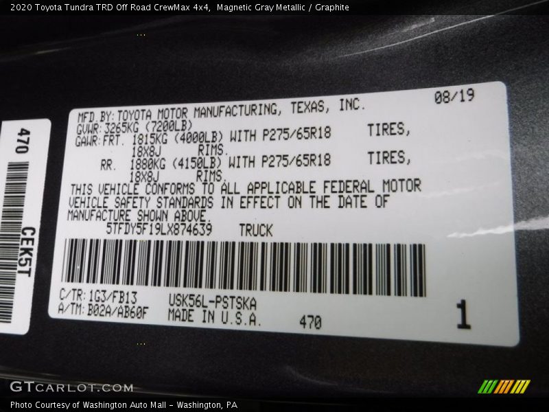Magnetic Gray Metallic / Graphite 2020 Toyota Tundra TRD Off Road CrewMax 4x4