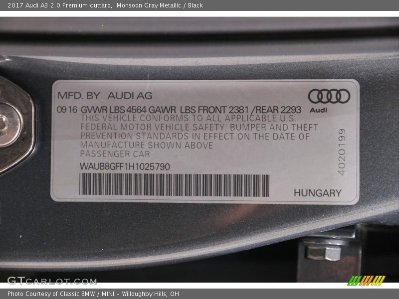 Monsoon Gray Metallic / Black 2017 Audi A3 2.0 Premium quttaro