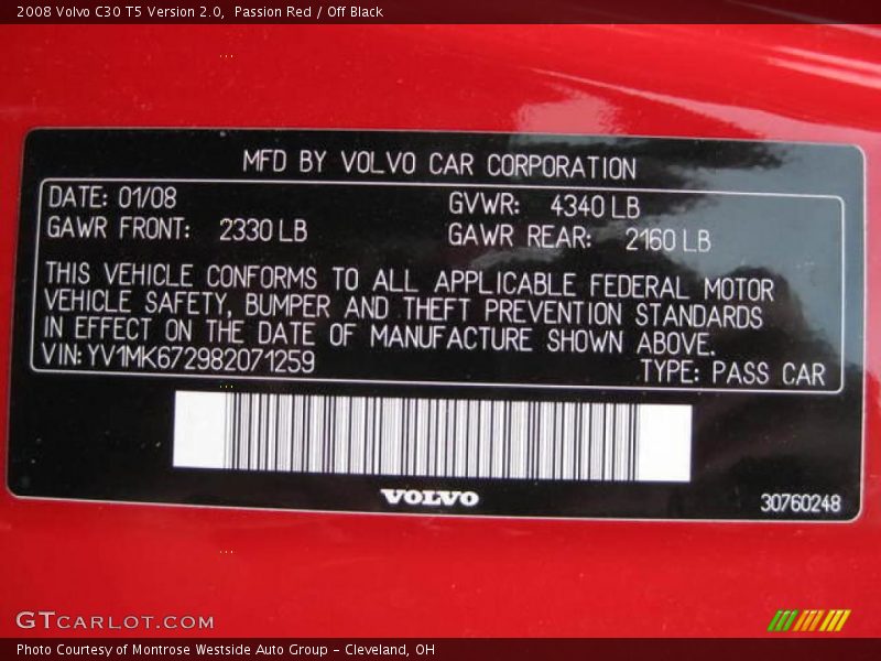 Passion Red / Off Black 2008 Volvo C30 T5 Version 2.0