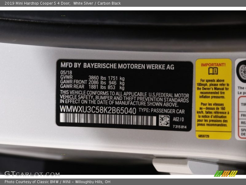White Silver / Carbon Black 2019 Mini Hardtop Cooper S 4 Door