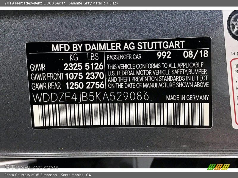 Selenite Grey Metallic / Black 2019 Mercedes-Benz E 300 Sedan
