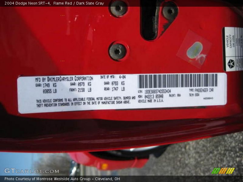 Flame Red / Dark Slate Gray 2004 Dodge Neon SRT-4