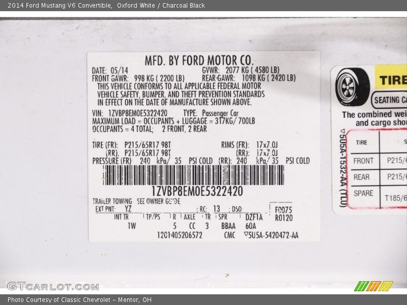 Oxford White / Charcoal Black 2014 Ford Mustang V6 Convertible