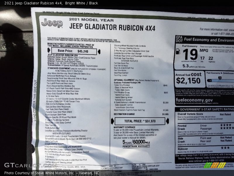 Bright White / Black 2021 Jeep Gladiator Rubicon 4x4