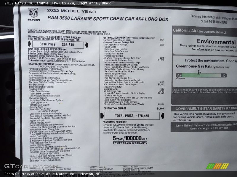 Bright White / Black 2022 Ram 3500 Laramie Crew Cab 4x4