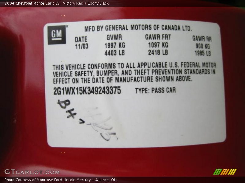 Victory Red / Ebony Black 2004 Chevrolet Monte Carlo SS