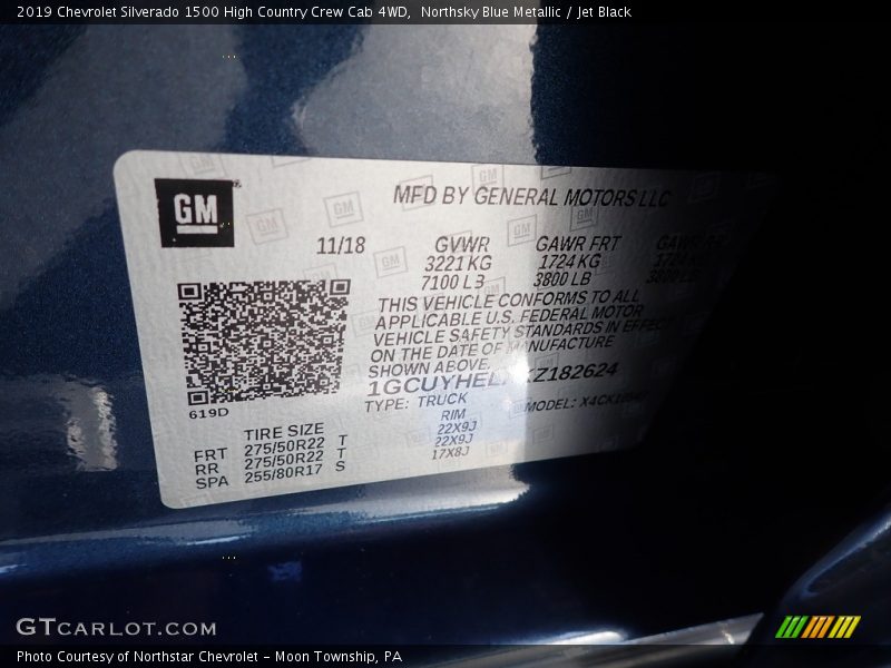Northsky Blue Metallic / Jet Black 2019 Chevrolet Silverado 1500 High Country Crew Cab 4WD