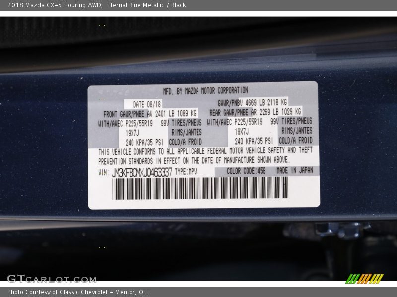 Eternal Blue Metallic / Black 2018 Mazda CX-5 Touring AWD