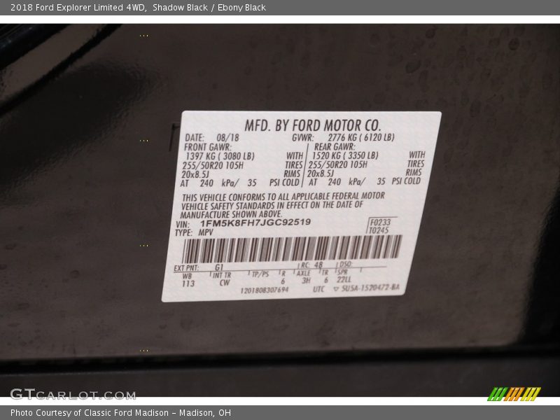 Shadow Black / Ebony Black 2018 Ford Explorer Limited 4WD