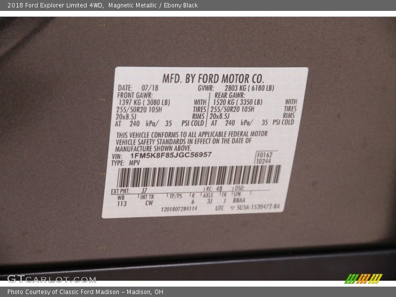 Magnetic Metallic / Ebony Black 2018 Ford Explorer Limited 4WD