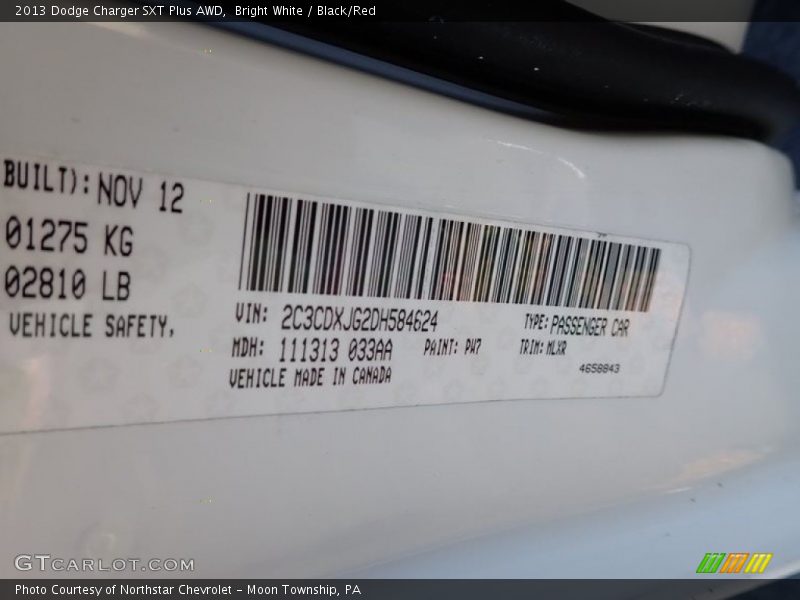 Bright White / Black/Red 2013 Dodge Charger SXT Plus AWD