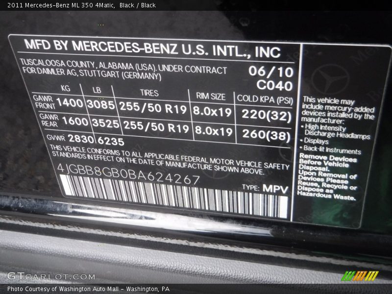 Black / Black 2011 Mercedes-Benz ML 350 4Matic