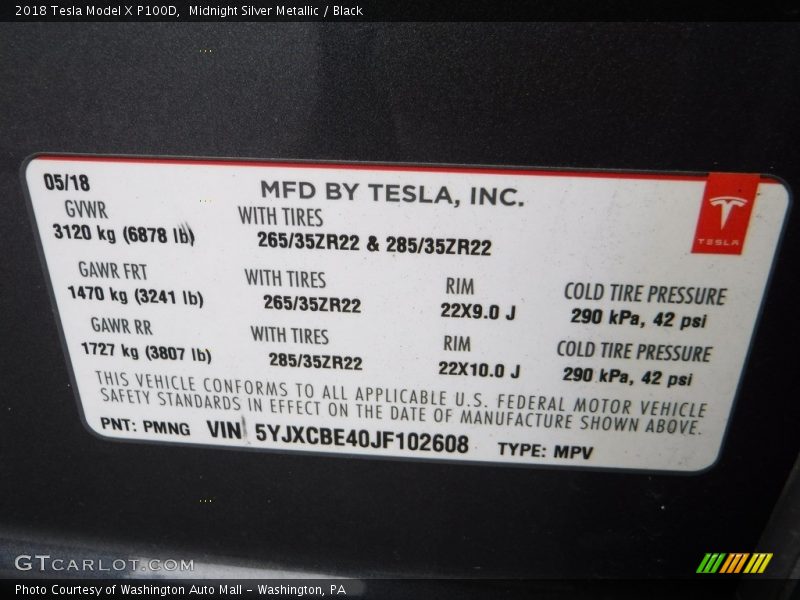 Midnight Silver Metallic / Black 2018 Tesla Model X P100D