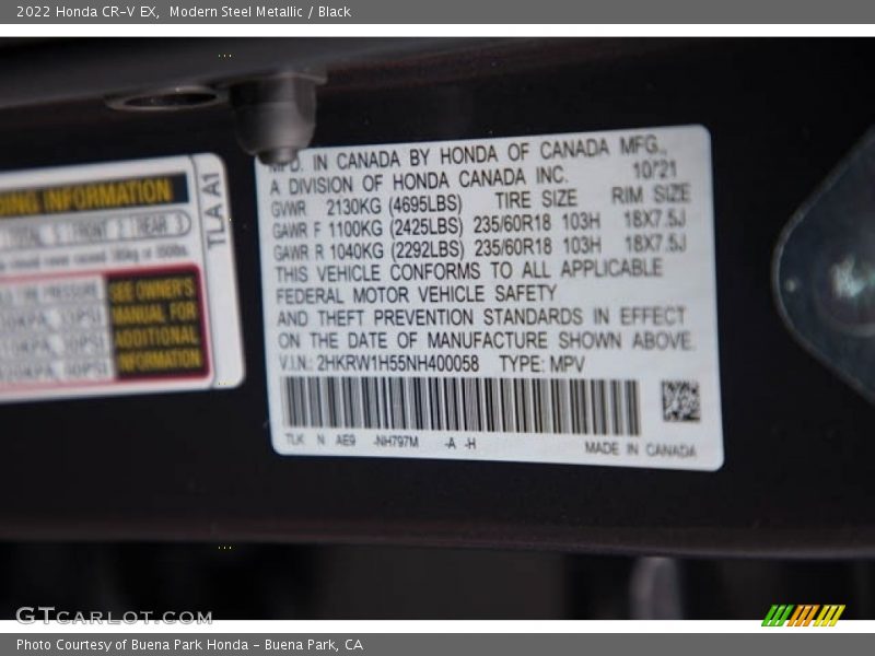 Modern Steel Metallic / Black 2022 Honda CR-V EX