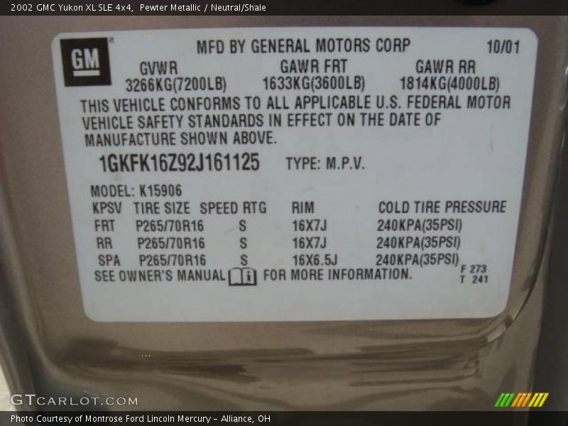 Pewter Metallic / Neutral/Shale 2002 GMC Yukon XL SLE 4x4