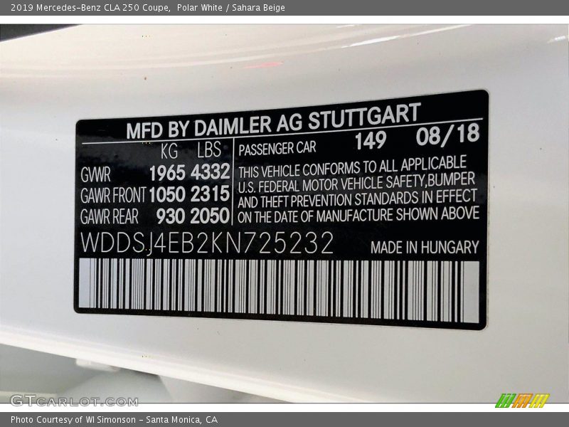 Polar White / Sahara Beige 2019 Mercedes-Benz CLA 250 Coupe