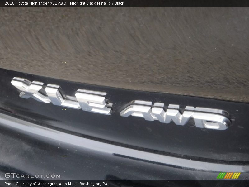 Midnight Black Metallic / Black 2018 Toyota Highlander XLE AWD
