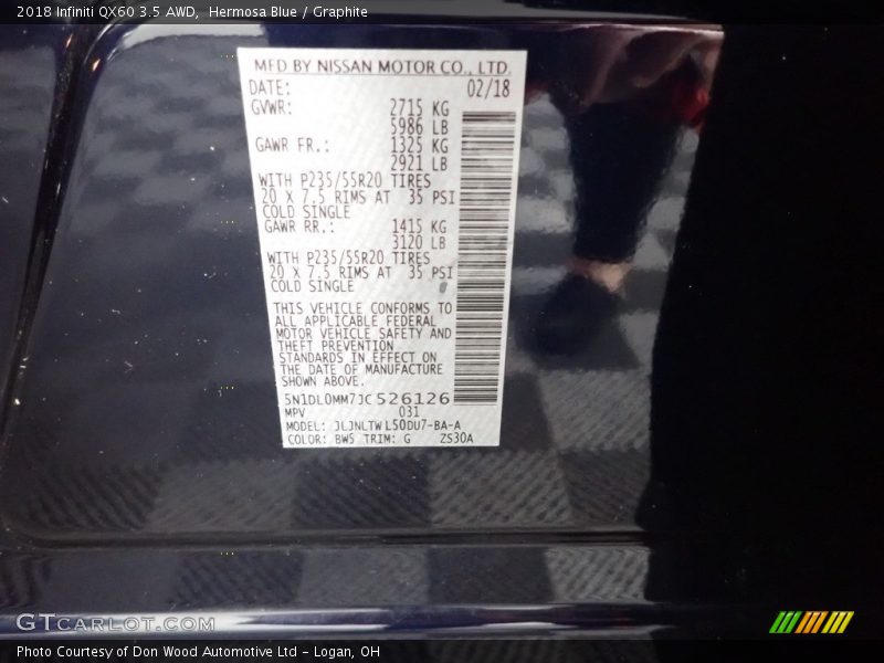 Hermosa Blue / Graphite 2018 Infiniti QX60 3.5 AWD
