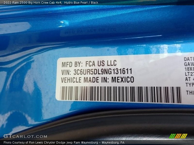 Hydro Blue Pearl / Black 2022 Ram 2500 Big Horn Crew Cab 4x4