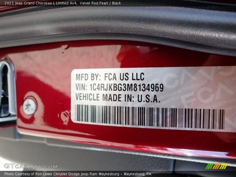 Velvet Red Pearl / Black 2021 Jeep Grand Cherokee L Limited 4x4