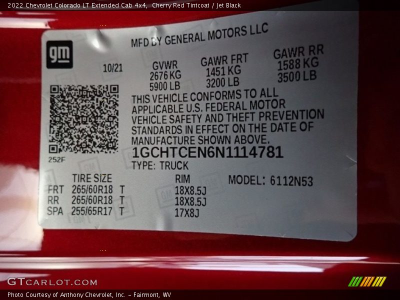 Cherry Red Tintcoat / Jet Black 2022 Chevrolet Colorado LT Extended Cab 4x4