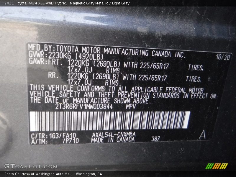 2021 RAV4 XLE AWD Hybrid Magnetic Gray Metallic Color Code 1G3